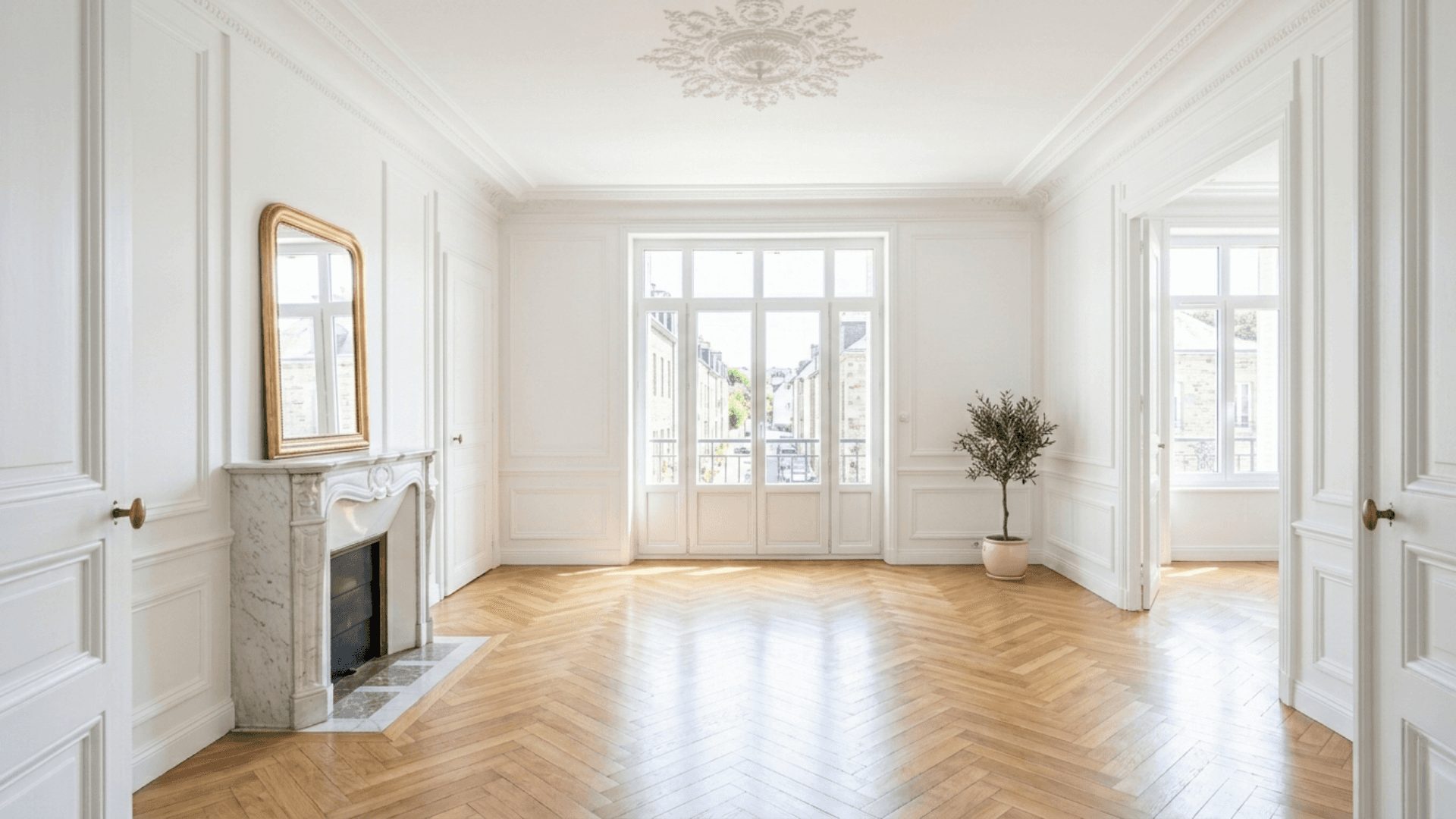Après — Salon haussmannien — peinture, parquet remis à neuf