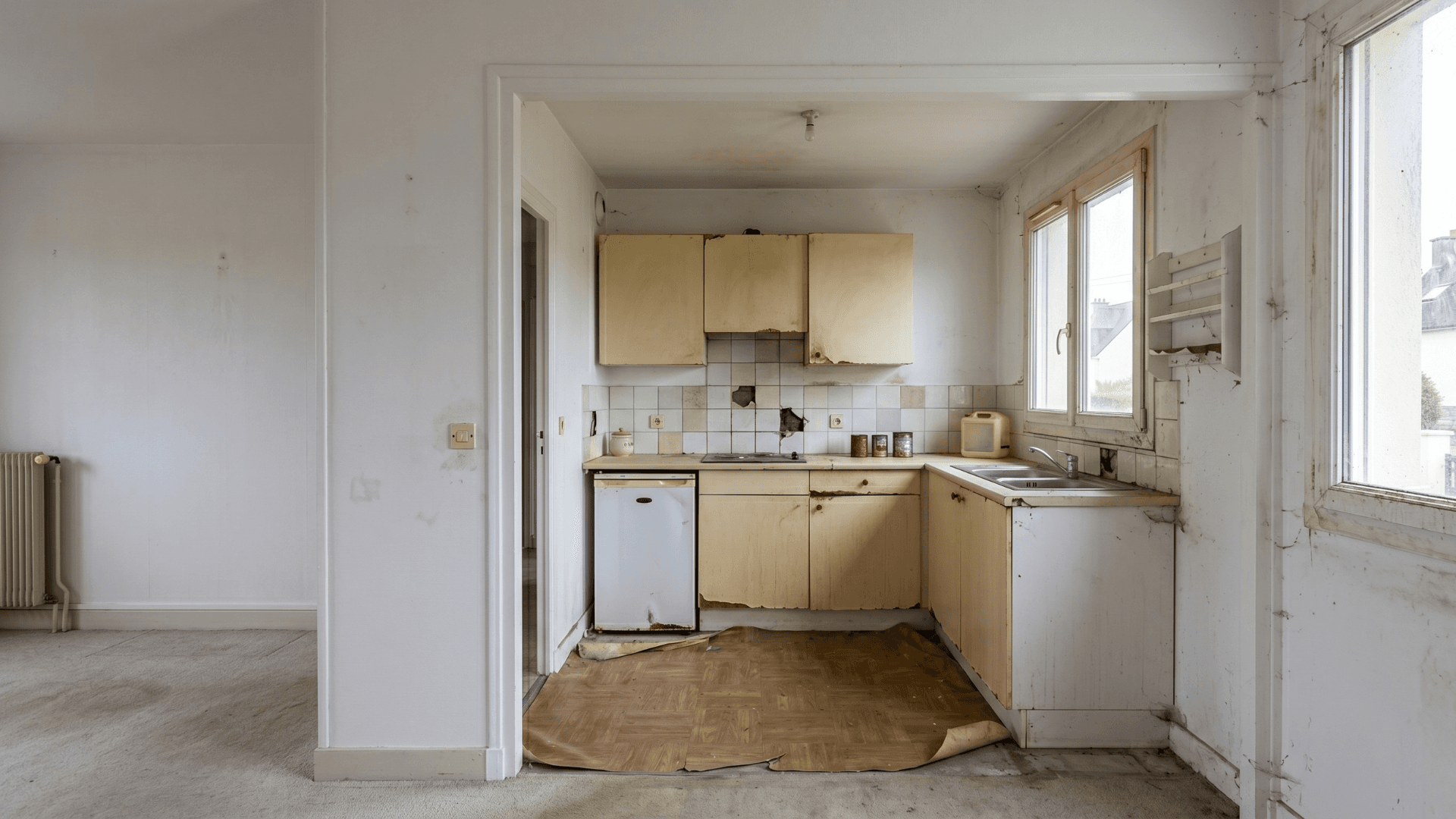 Avant — T2 — cuisine refaite, peinture, sols neufs avant vente