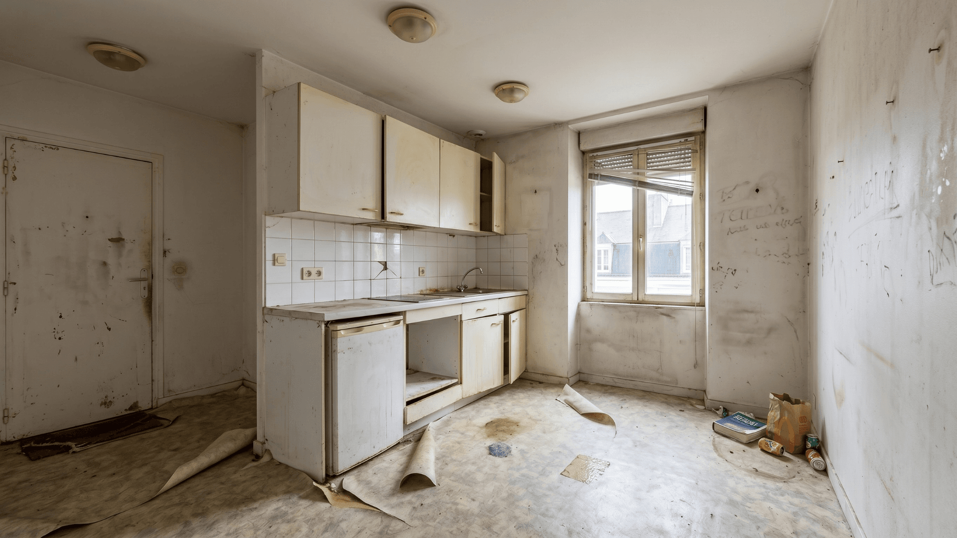 Avant — Studio — peinture, sol vinyle, kitchenette neuve