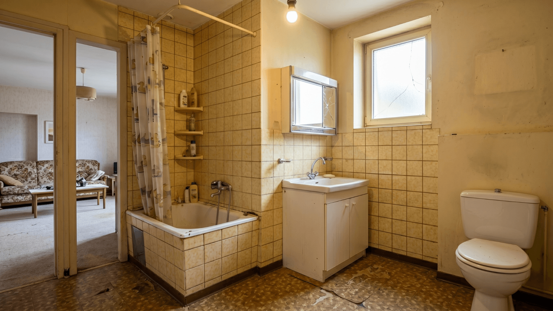 Avant — Salle de bain — douche italienne, pierre apparente, vasque noire
